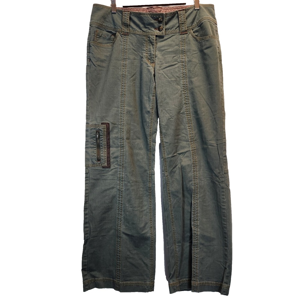 CAbi Women's Size 12 Straight Leg Canvas Casual Cargo Pants Sage Green Mid Rise